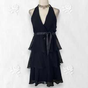 Heart Soul Early 2000's Black Ruffled Frilly Mesh Halter Neck Mini Dress S